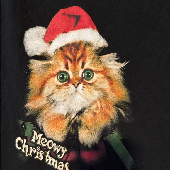 Gildan Black Meowy Christmas Cat T-Shirt - Picture 1 of 4